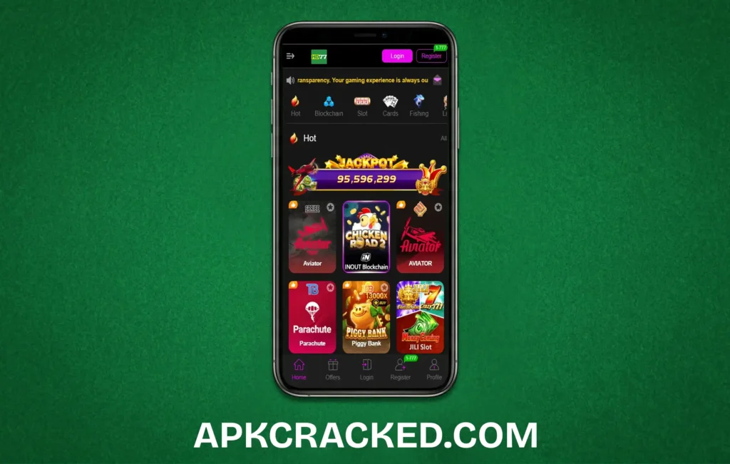 HD77 Game app interface showing the latest game lobby and easy withdrawal options for Android users in Pakistan.